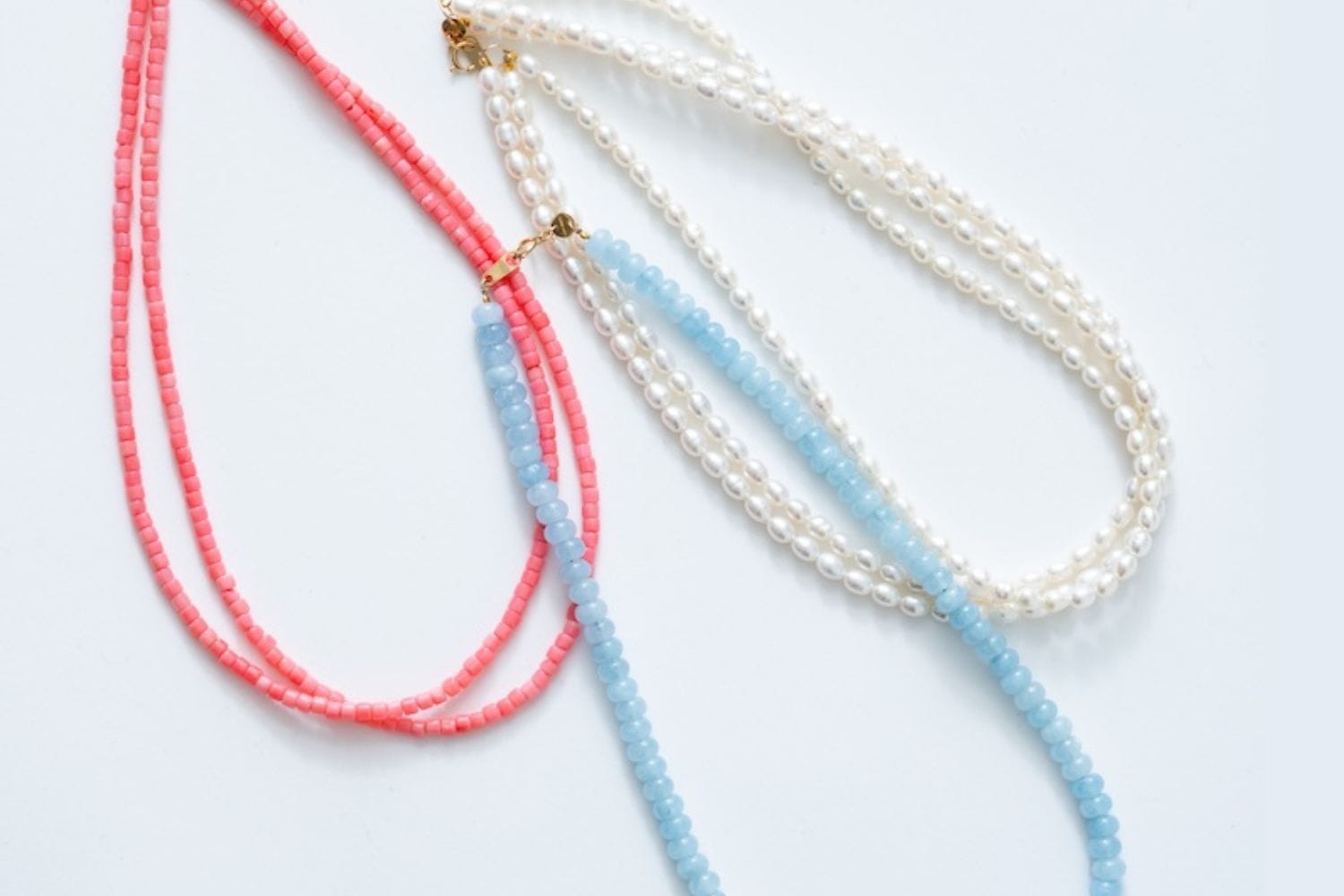 Coral Necklace / Blue Quartzite Necklace / Freshwater Pearl Necklace