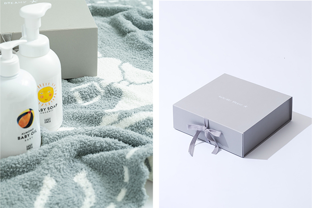 【ギフト】ベビーオイル＆ベビーソープ＆木馬ブランケットセット（グリーン）