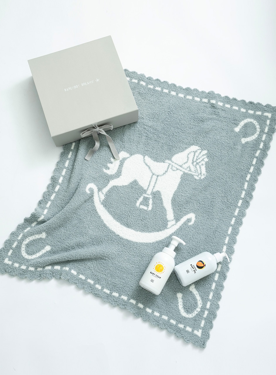 ベビーオイル＆ベビーソープ＆ 木馬ブランケットセット（グリーン）