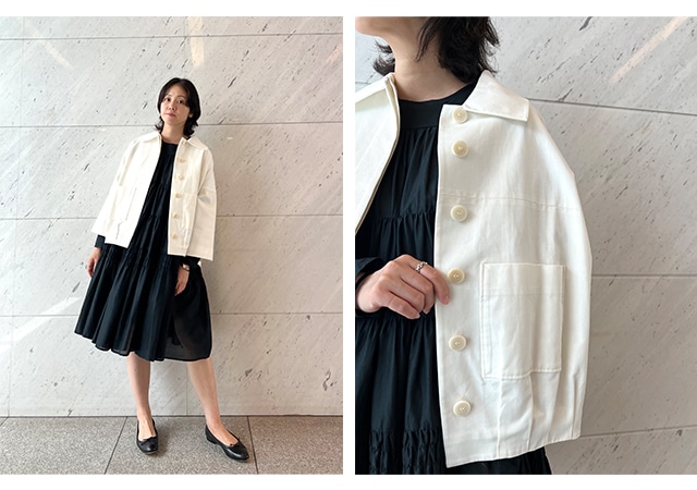 20250930_スタッフコーデ / ティアードを楽しむ秋_SOLARA JACKET（ivory）_3