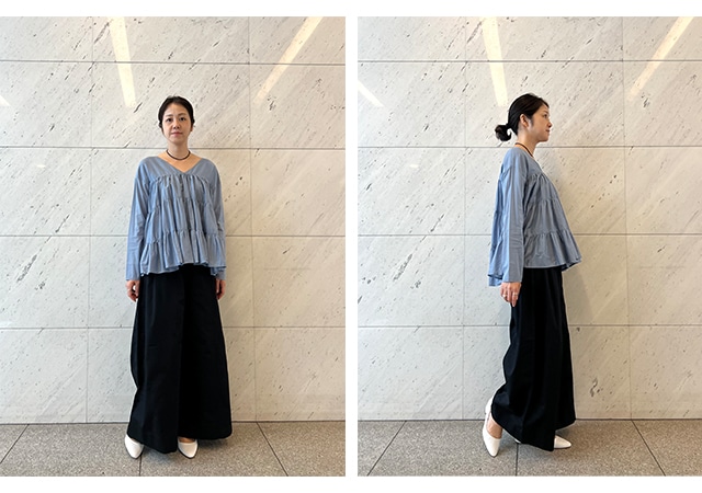 20250930_スタッフコーデ / ティアードを楽しむ秋_【日本限定】SIDONIA BLOUSE（blue）_4