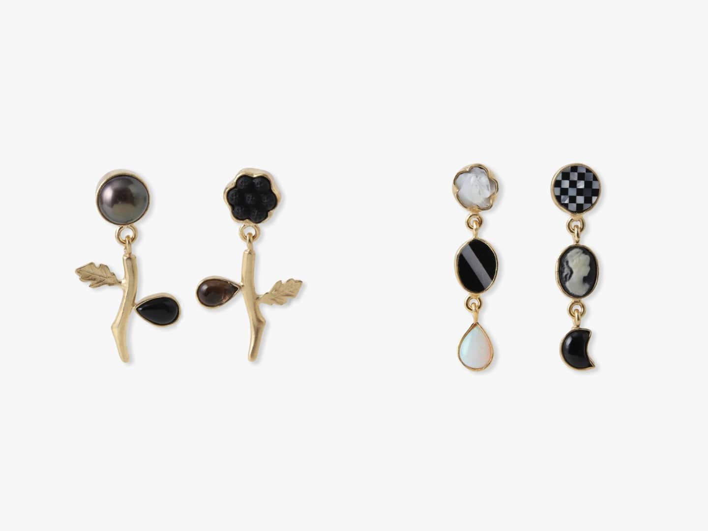 Black Jewelry Collection at Ron Herman_Flower Drop Pierced Earrings_Three-Charm Moving Drop Pierced Earrings_7
