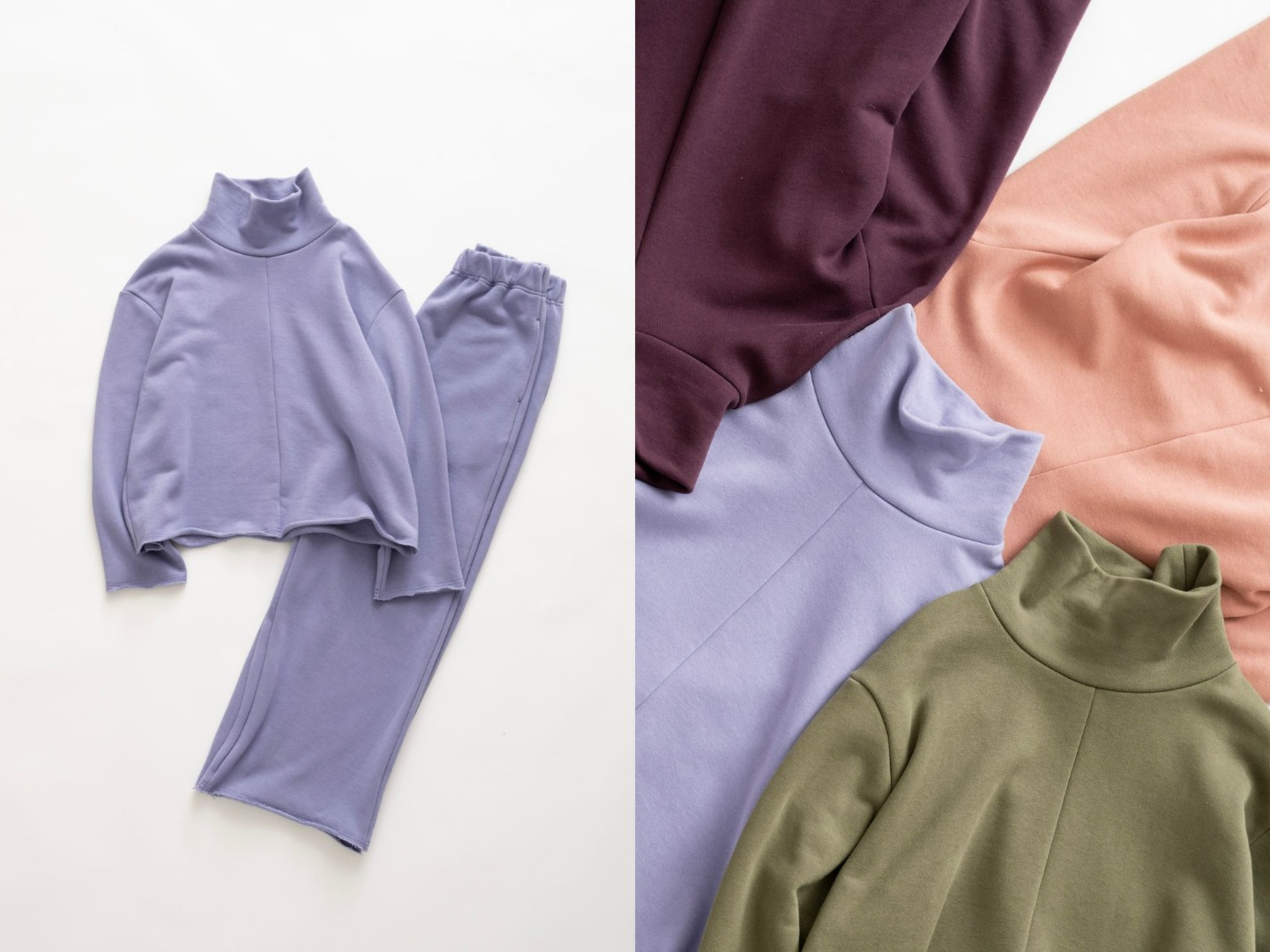 High-neck Pullover/Gathered Wide Pants