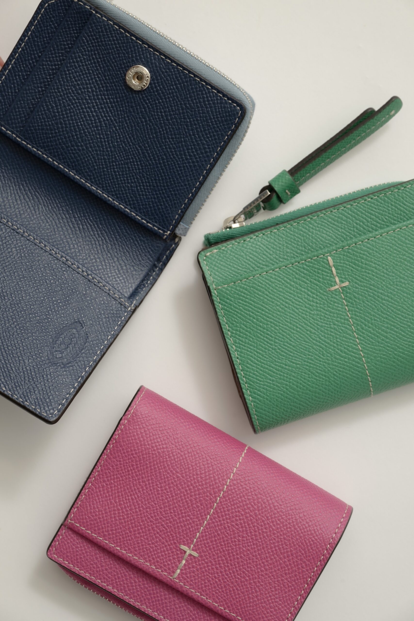 Leather wallet Pink, Green, Blue