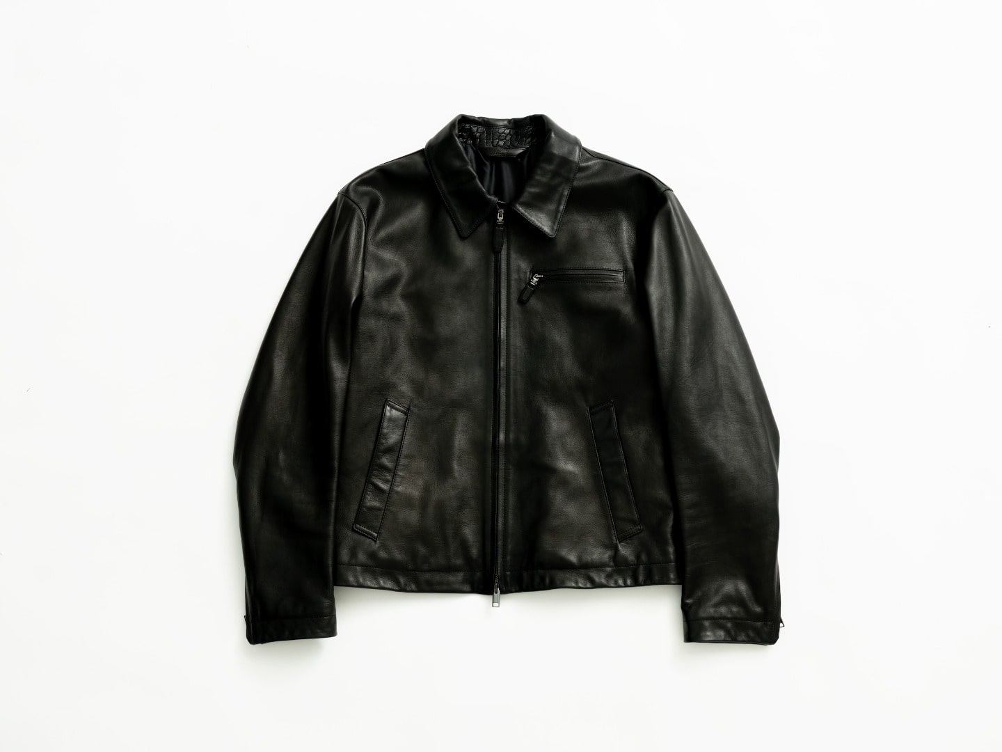 Shirt Collar Leather Blouson_1