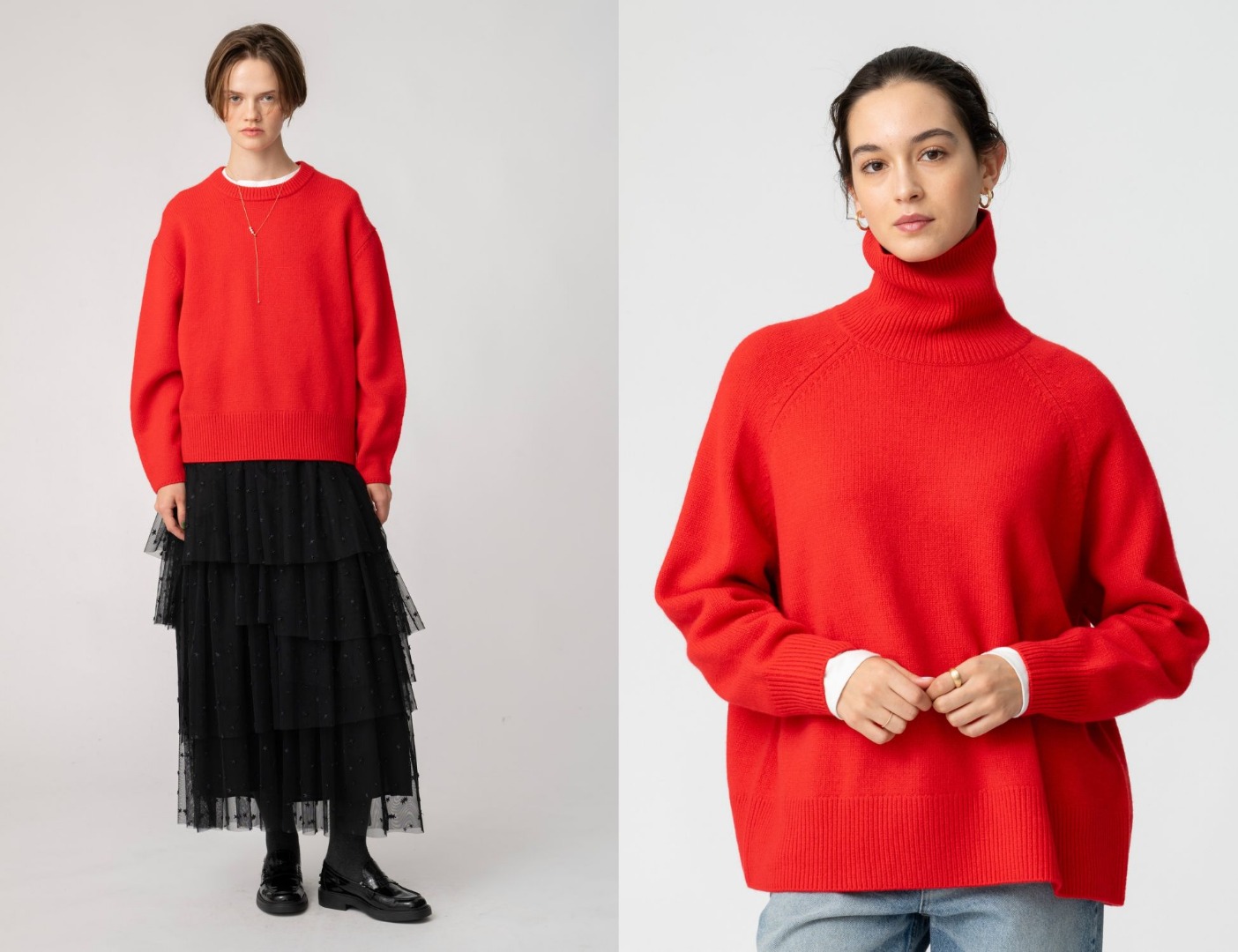 ニットのプルオーバーとタートルネック
