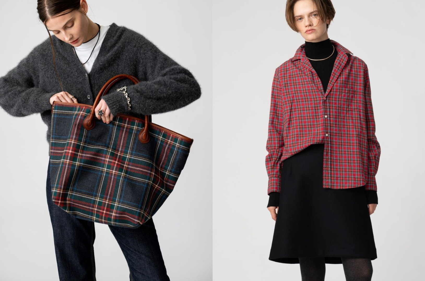 チェック柄のシャツとバッグ