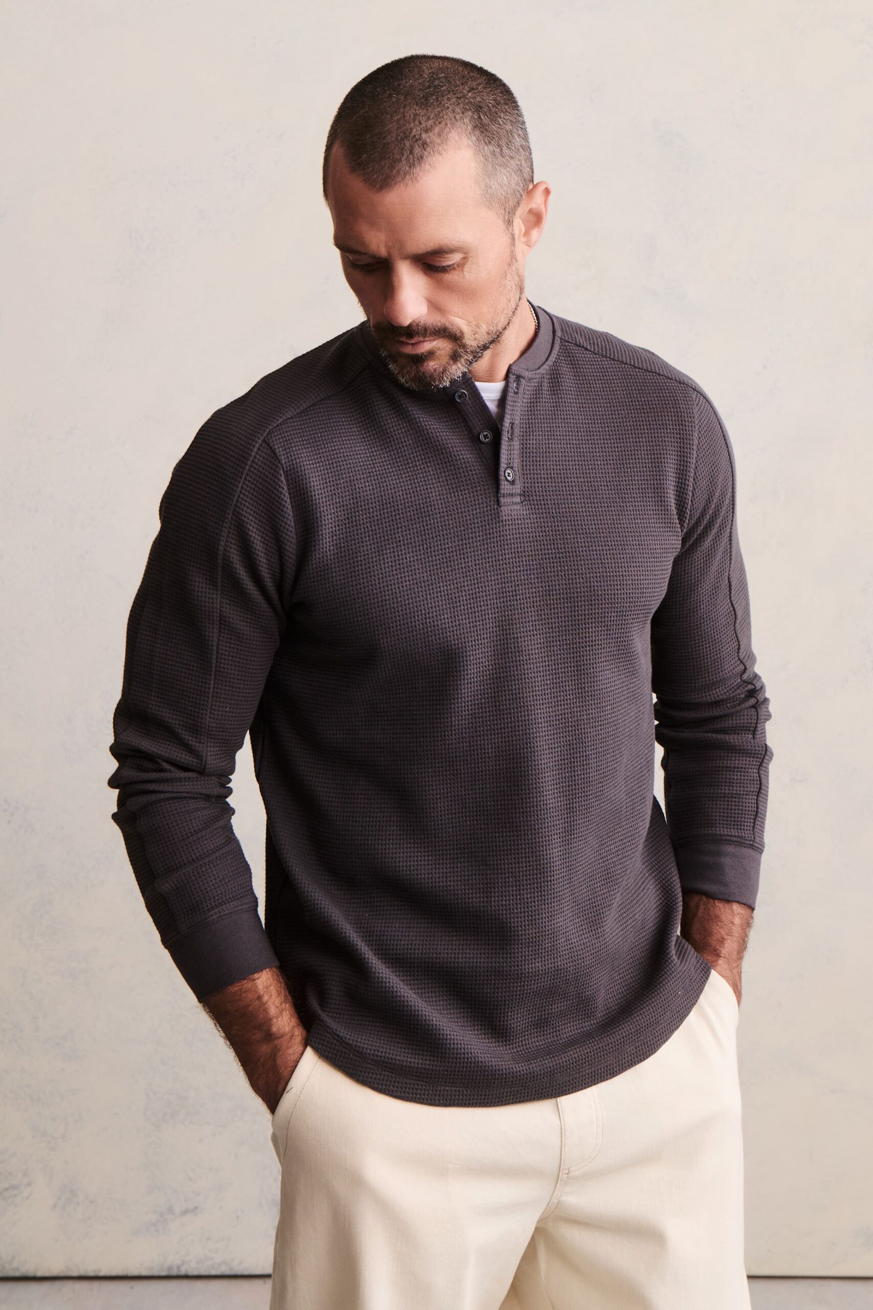 メンズ ワッフル サーマル ヘンリー