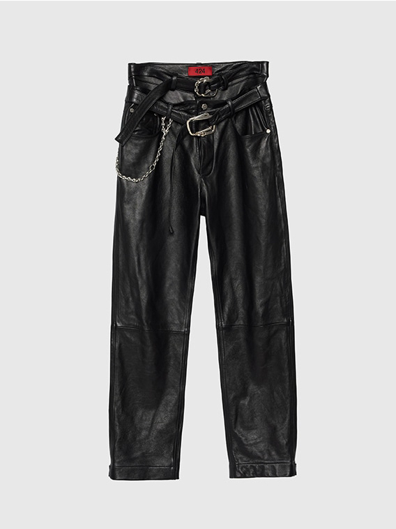 LEATHER FIVE POCKET WITH DOUBLE BELT