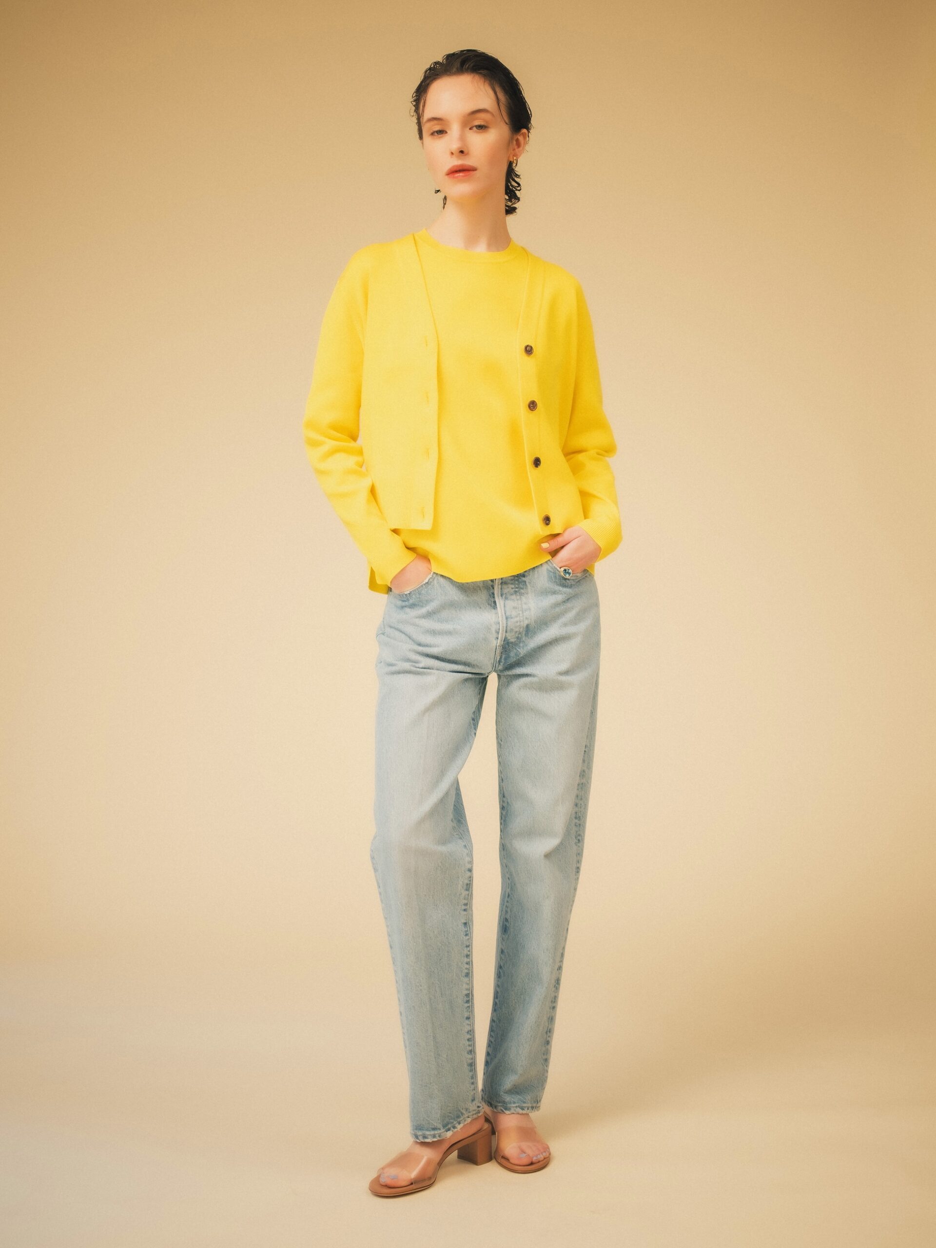 【ebure for Ron Herman】Silk Cotton Short Sleeve Tee_Silk Cotton Cardigan_Washed Straight Denim Pants_2026 Pre Spring & Summer Collection New Release_10