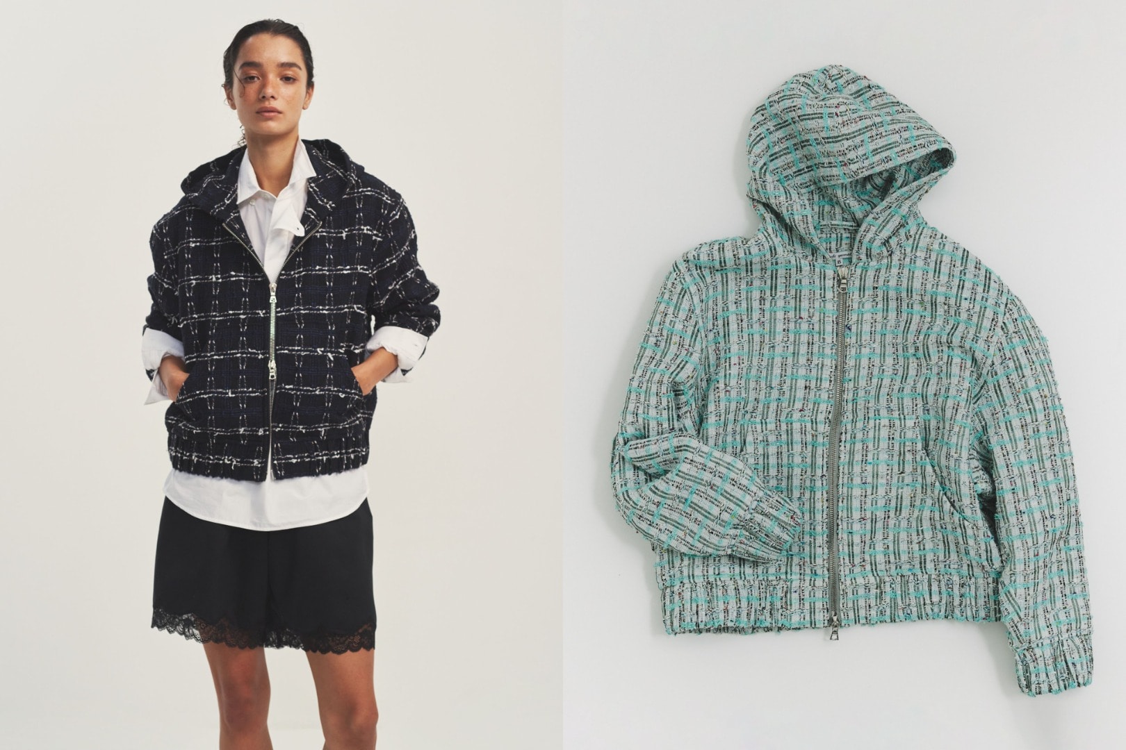 HOODED ZIP-UP JACKET_LACE BERMUDA SWEAT SHORTS_GABI GAMEL Exclusive for Ron Herman New Release_2