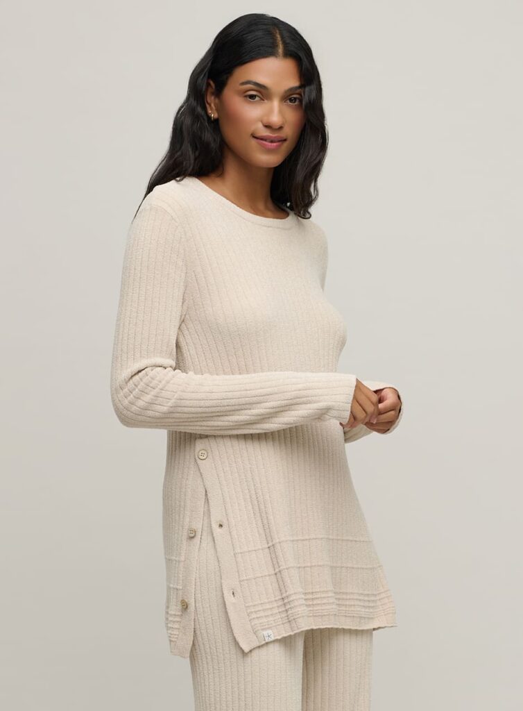 テクスチャード リブ ボタン プルオーバー