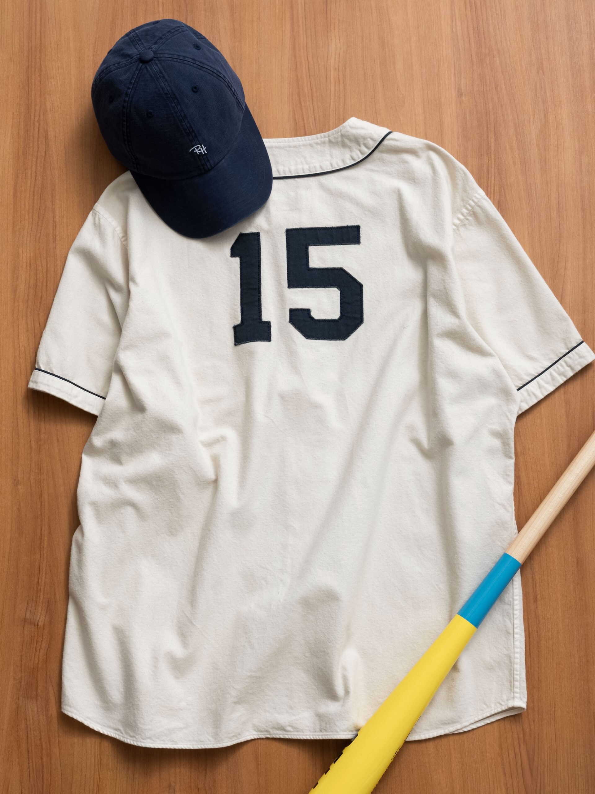 Cotton Flannel Baseball Shirts / Beige, Twill Logo Cap / Navy