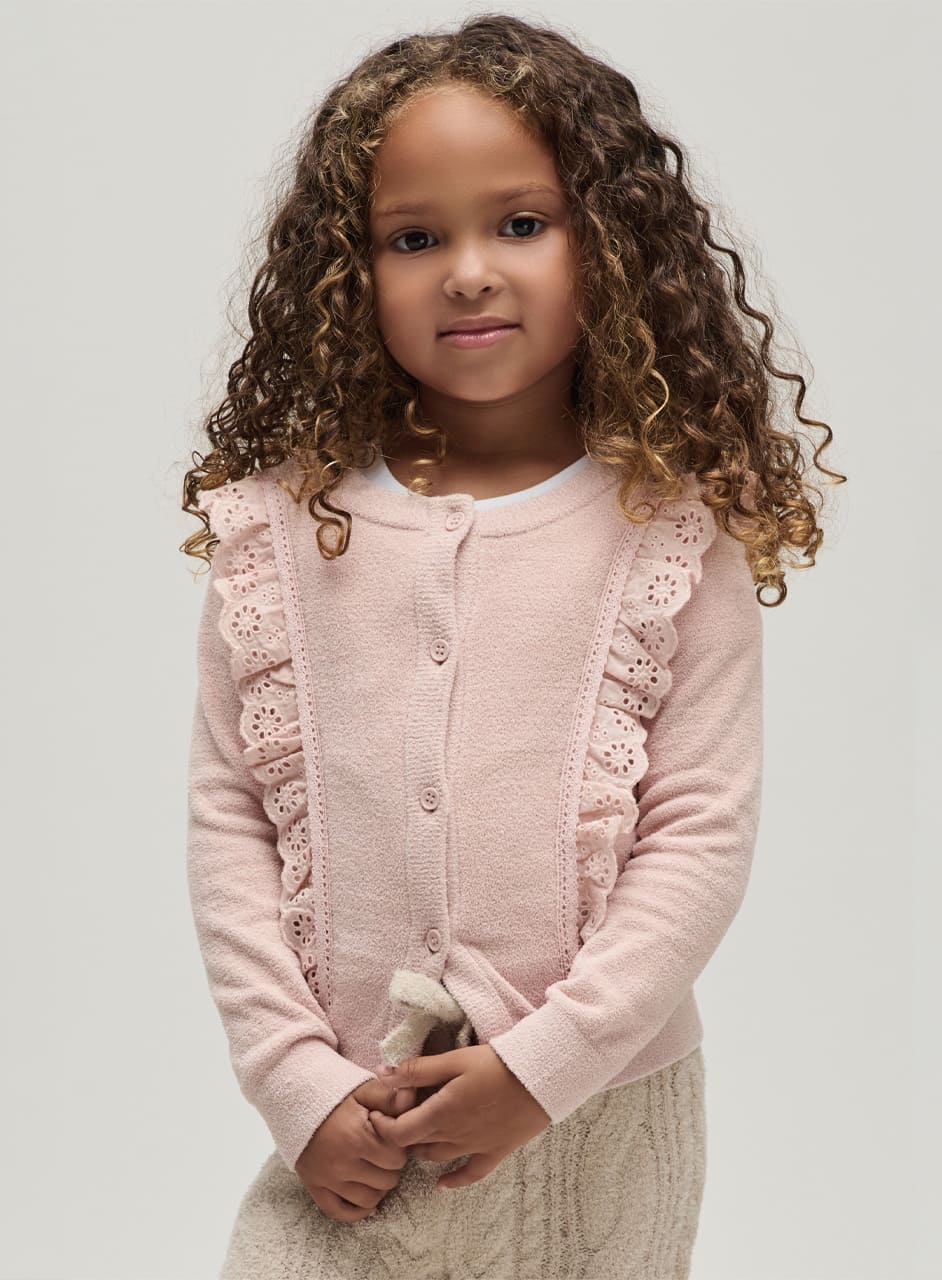 トドラー コットンアイレットラッフル付き カーディガン コージーシックウルトラ ライト