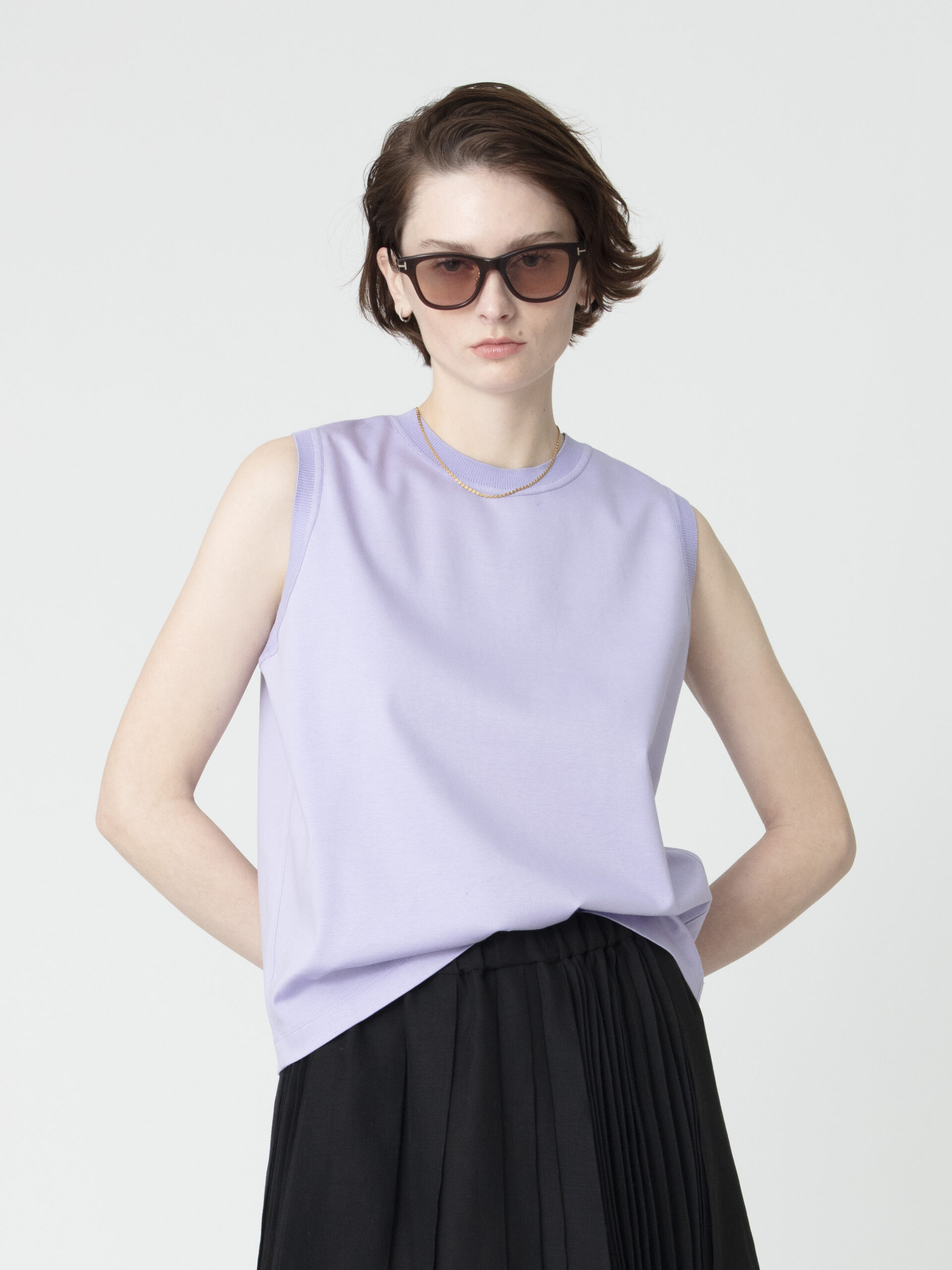 Cotton ponte knit collar Sleeveless top