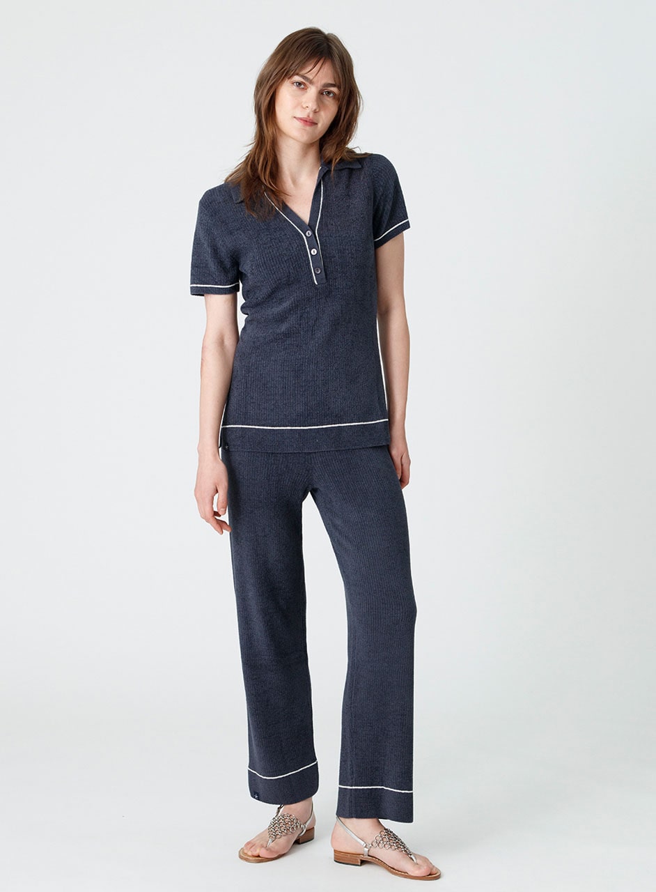 コントラストストライプ リブ アンクルパンツ コージーシックウルトラライト