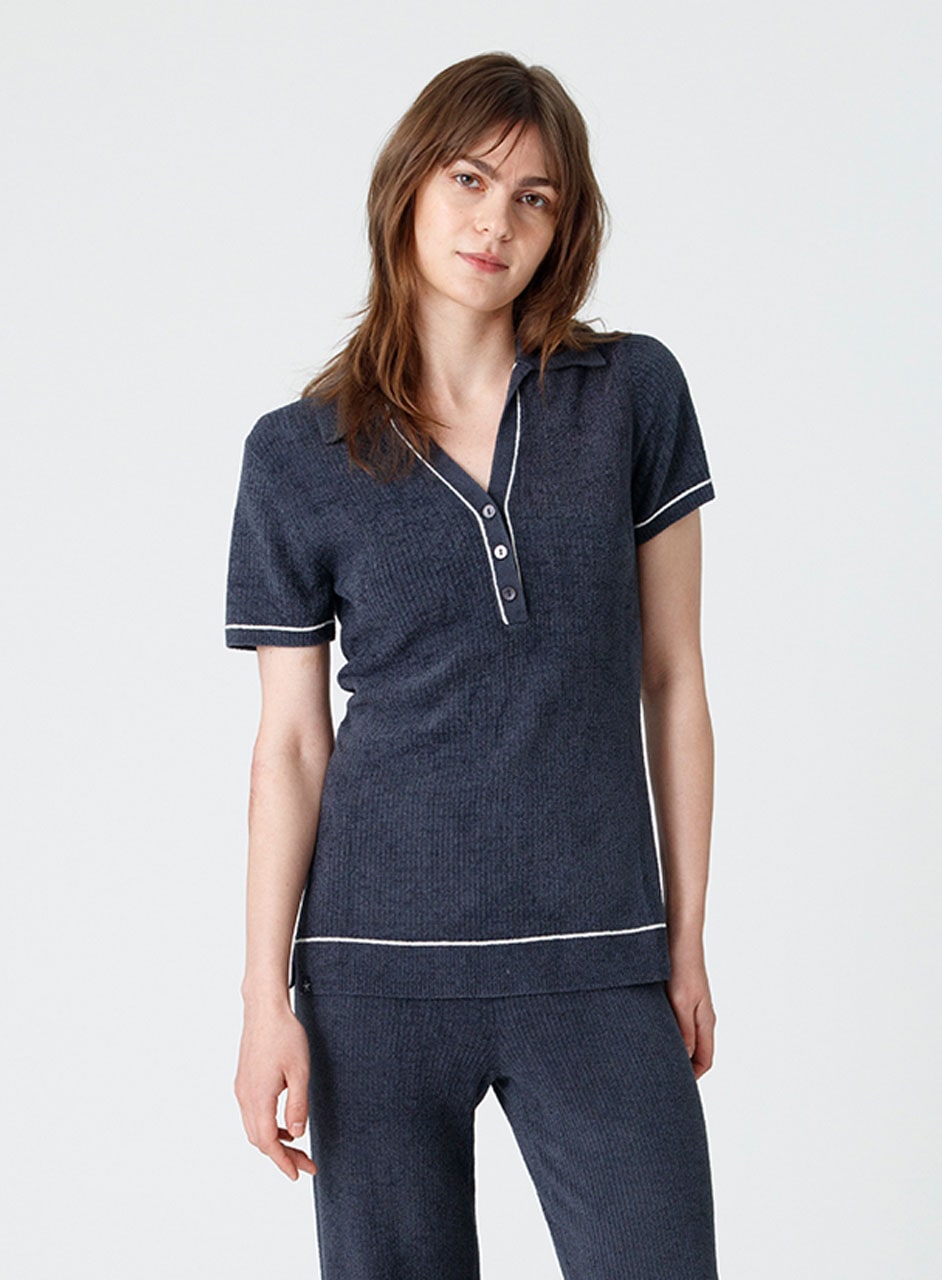 コントラストストライプ リブカラー ヘンリー コージーシックウルトラライト