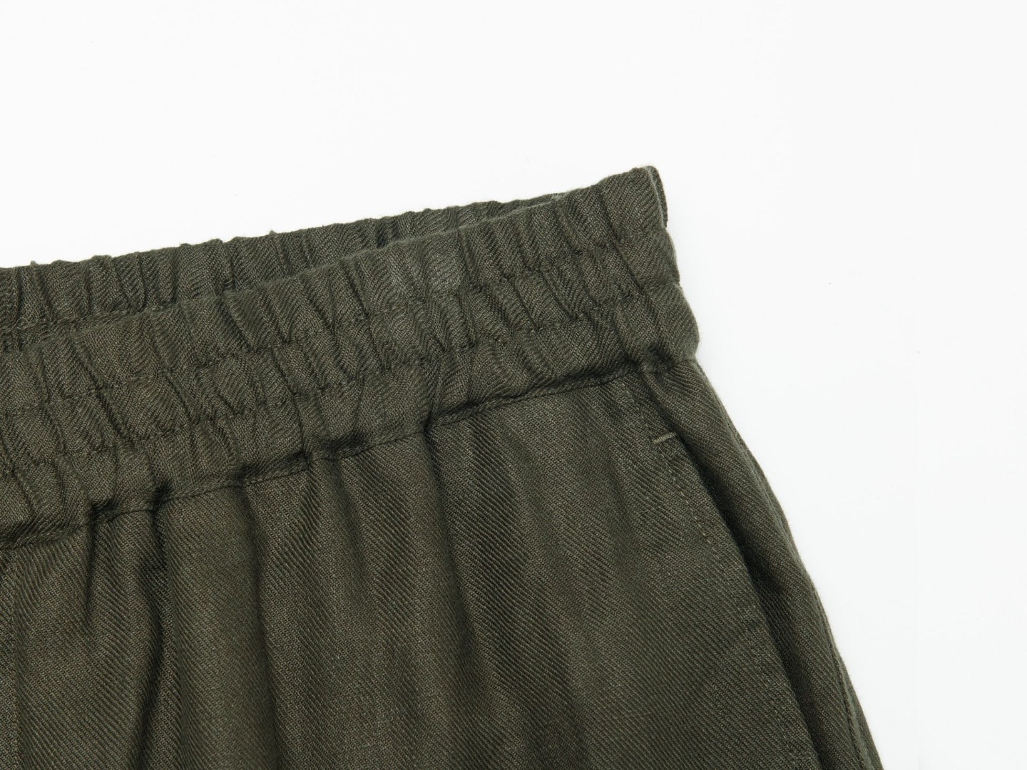 Japan Linen Open Easy Pants Olive のアップ