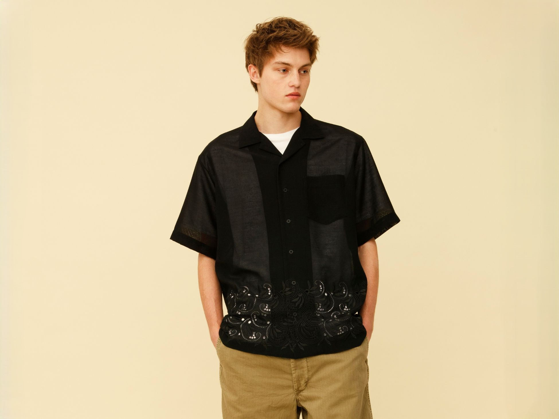 Wool Organdy Embroidery Short Sleeve Shirts_1