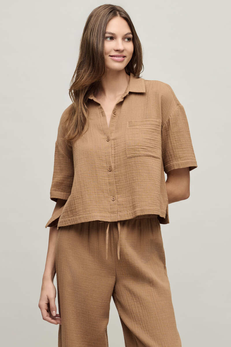 コットン ガーゼ シャツ brown
