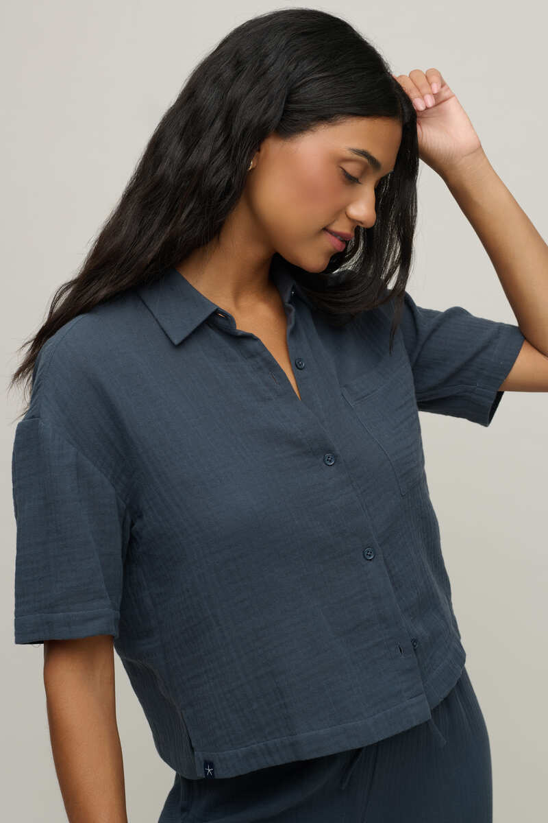 コットン ガーゼ シャツ navy