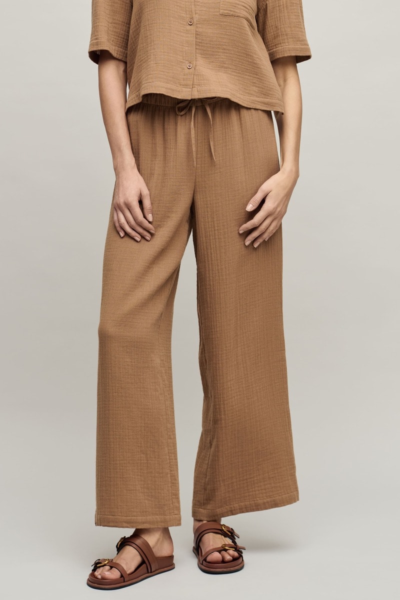 コットン ガーゼ ワイドレッグ パンツ brown
