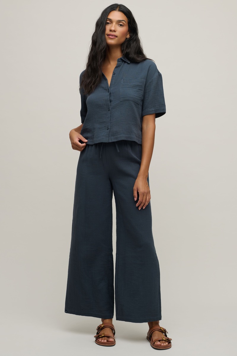 コットン ガーゼ ワイドレッグ パンツ navy