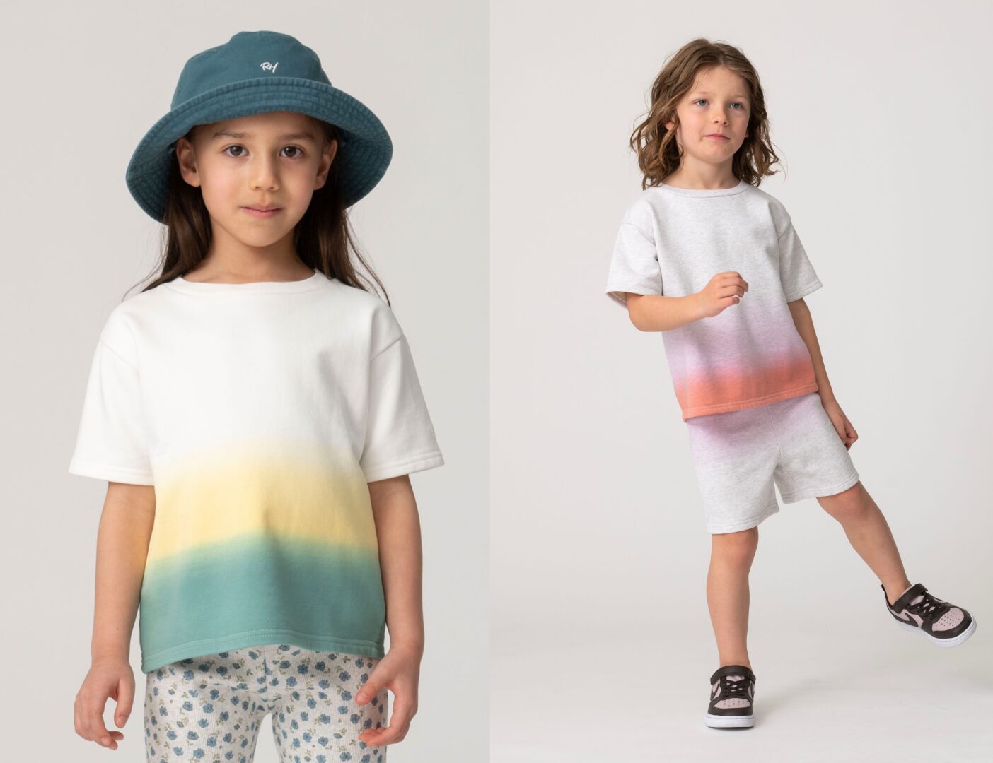 (左)Dip Dye Tee ( Pink / Green ) (右)Dip Dye Short Pants ( Pink / Green )