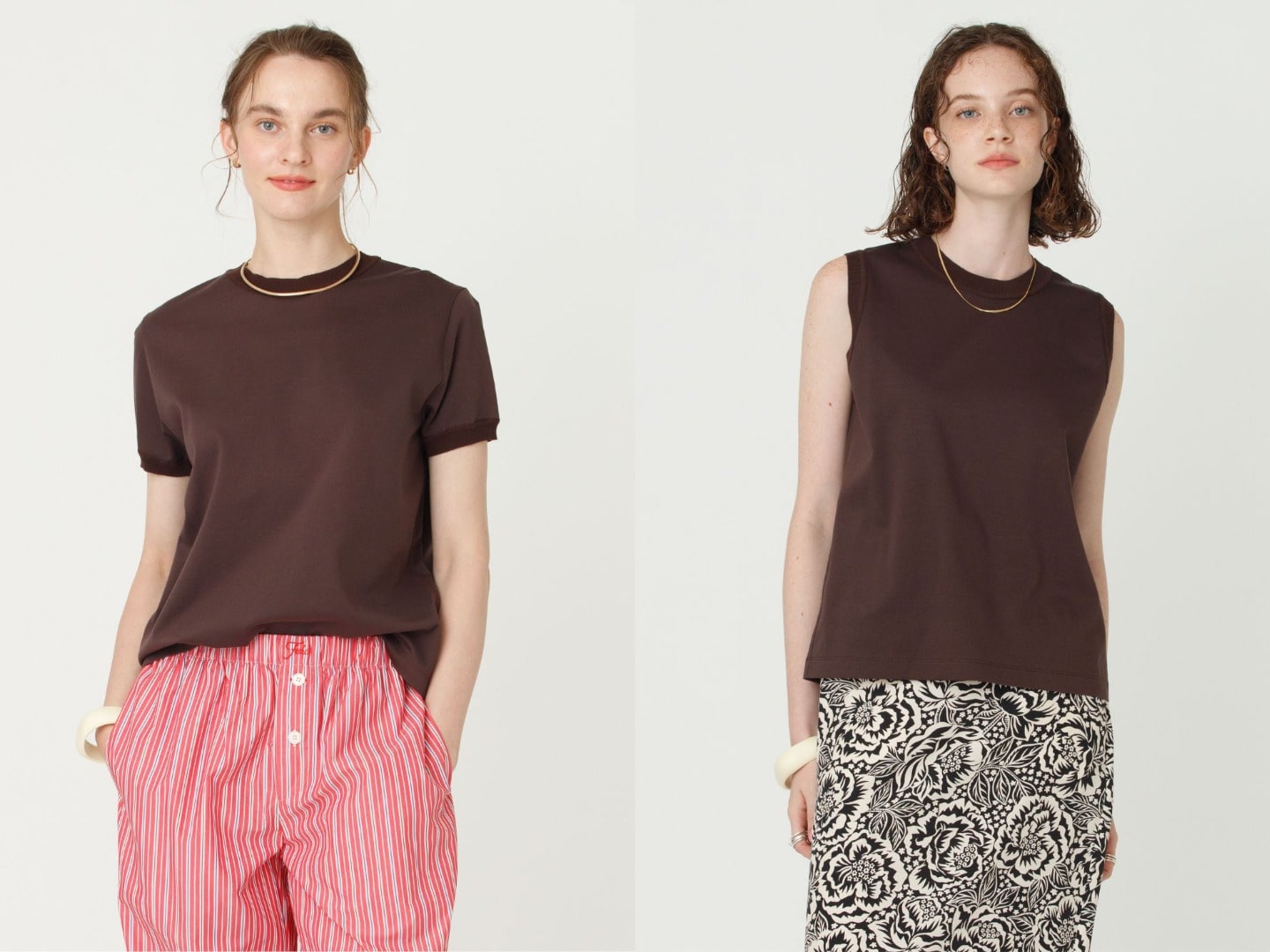 Cotton ponte knit collar T-shirt & Sleeveless top ロンハーマン限定カラーのブラウン