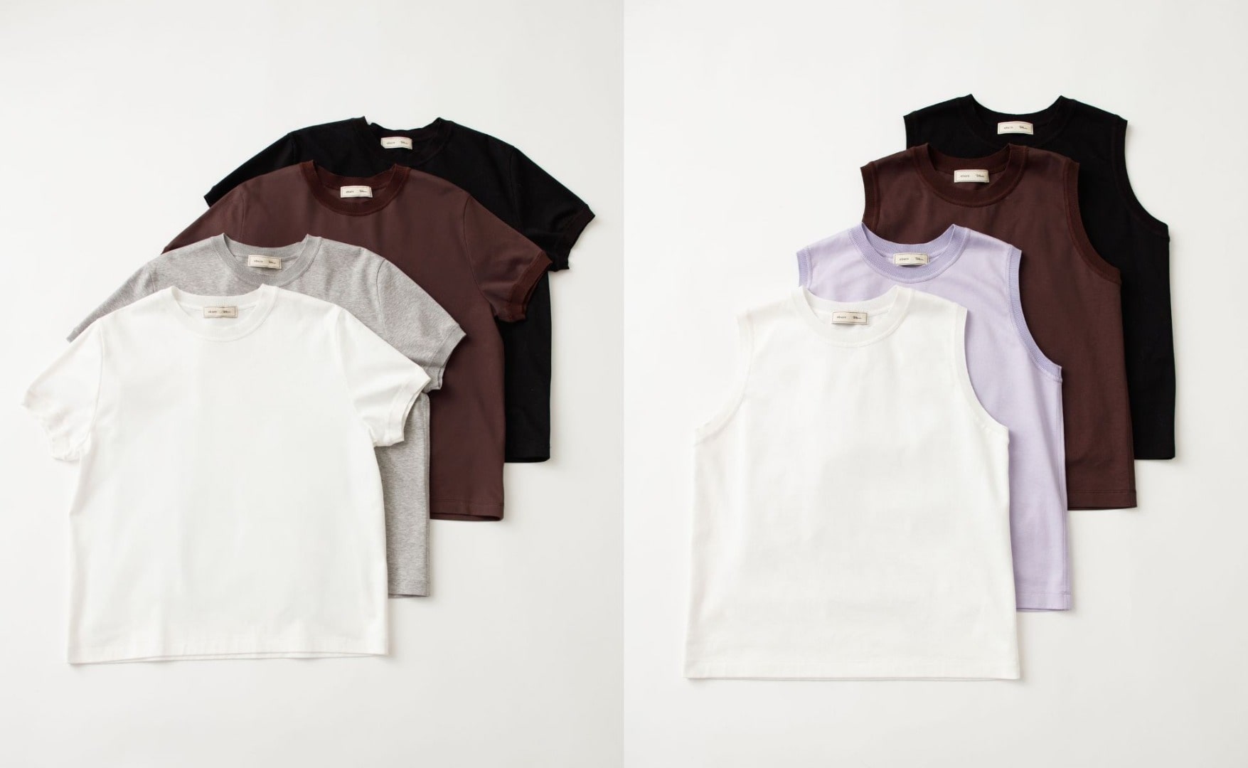 左：Cotton ponte knit collar T-shirt 右：Cotton ponte knit collar Sleeveless top