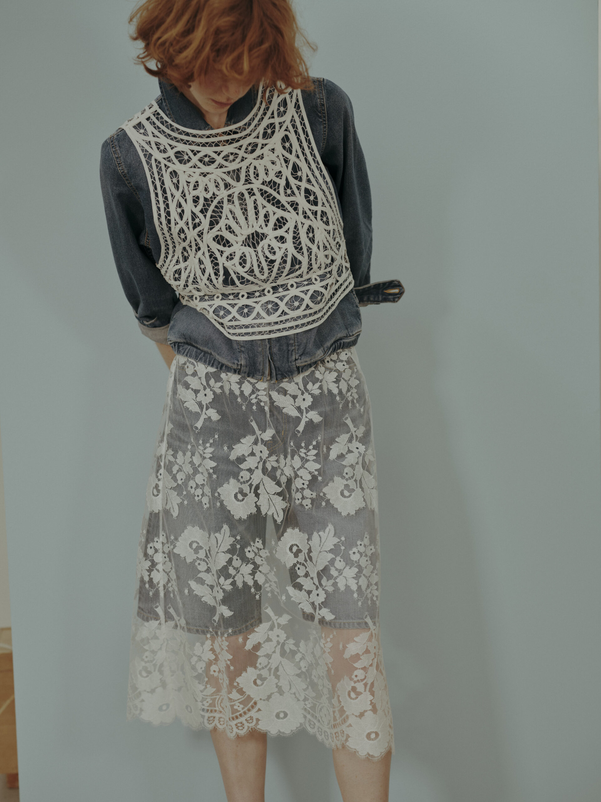 Cotton Silk Lace Tops / White Leavers Lace Skirt / White