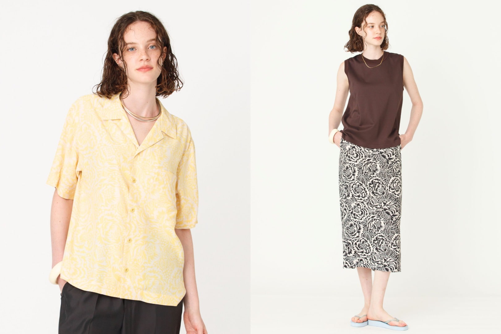 Short Sleeve Open Shirt / Tight Skirt