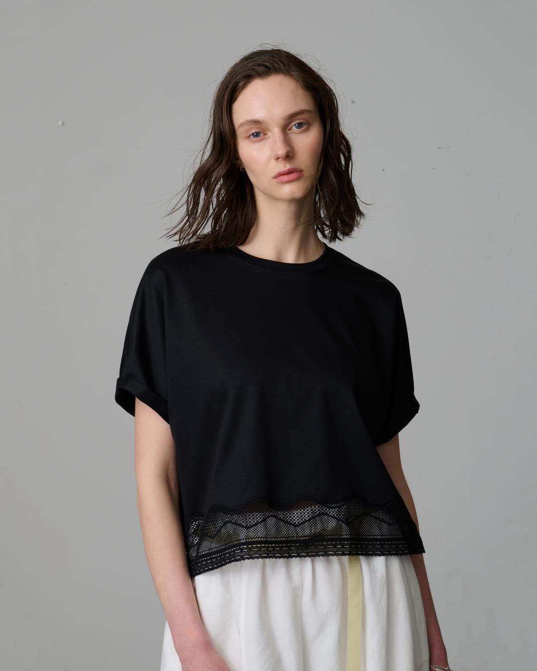 黒裾レースTシャツ