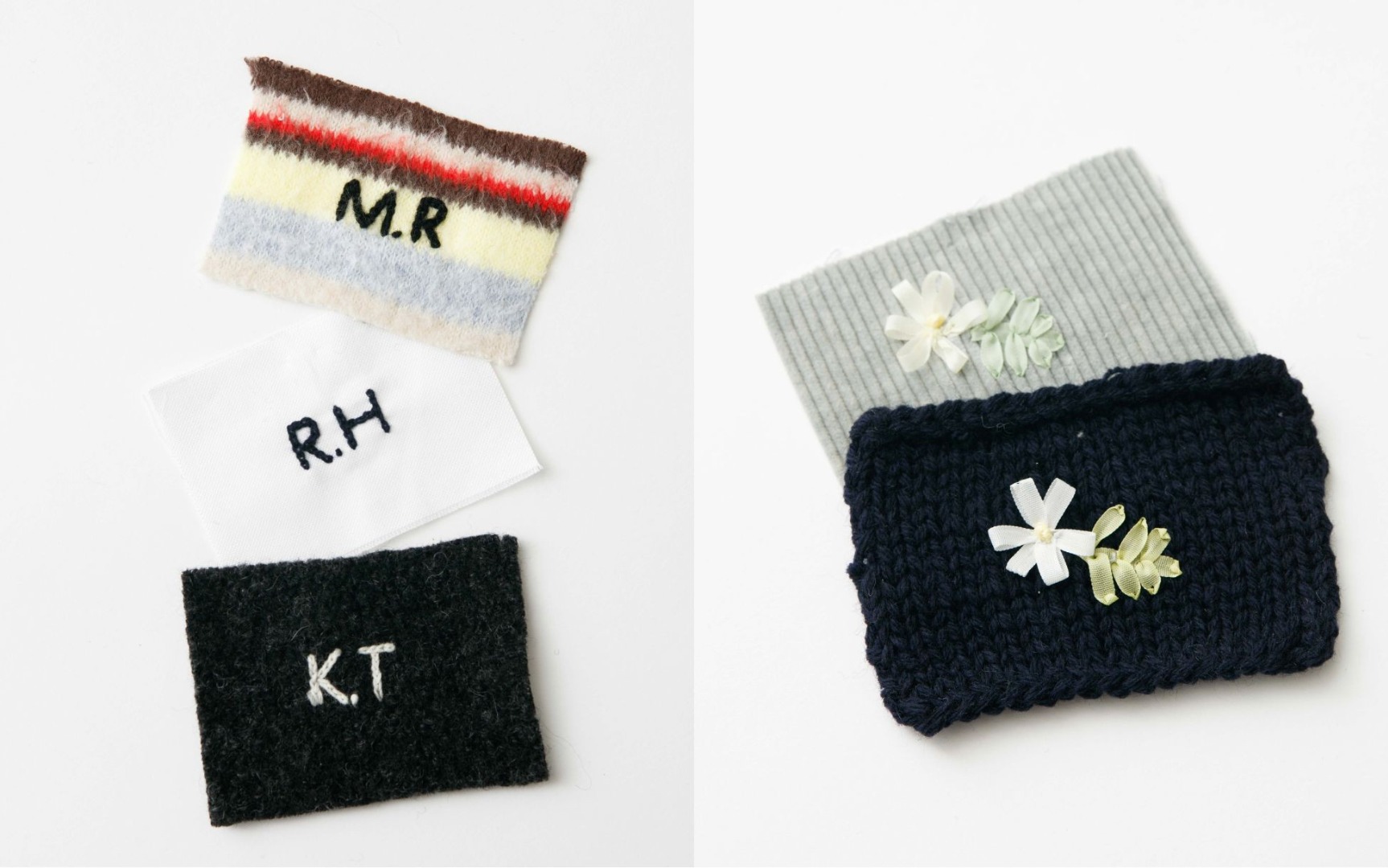 イニシャル刺繍、リボン刺繍